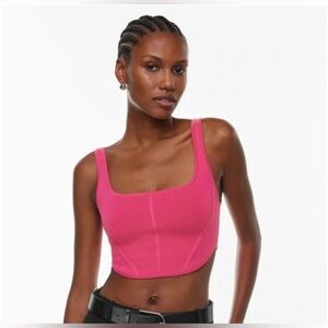 Aritzia Babaton Hot Pink Sculpt Knit Sleeveless Corset Bustier Crop Top Small